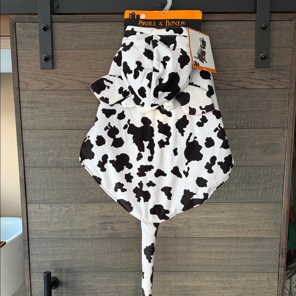 Skull & Bones Black and White Cow Print Dog Hoodie